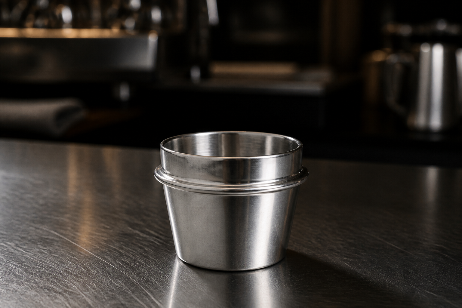 54 mm dosing cup on a steel bar