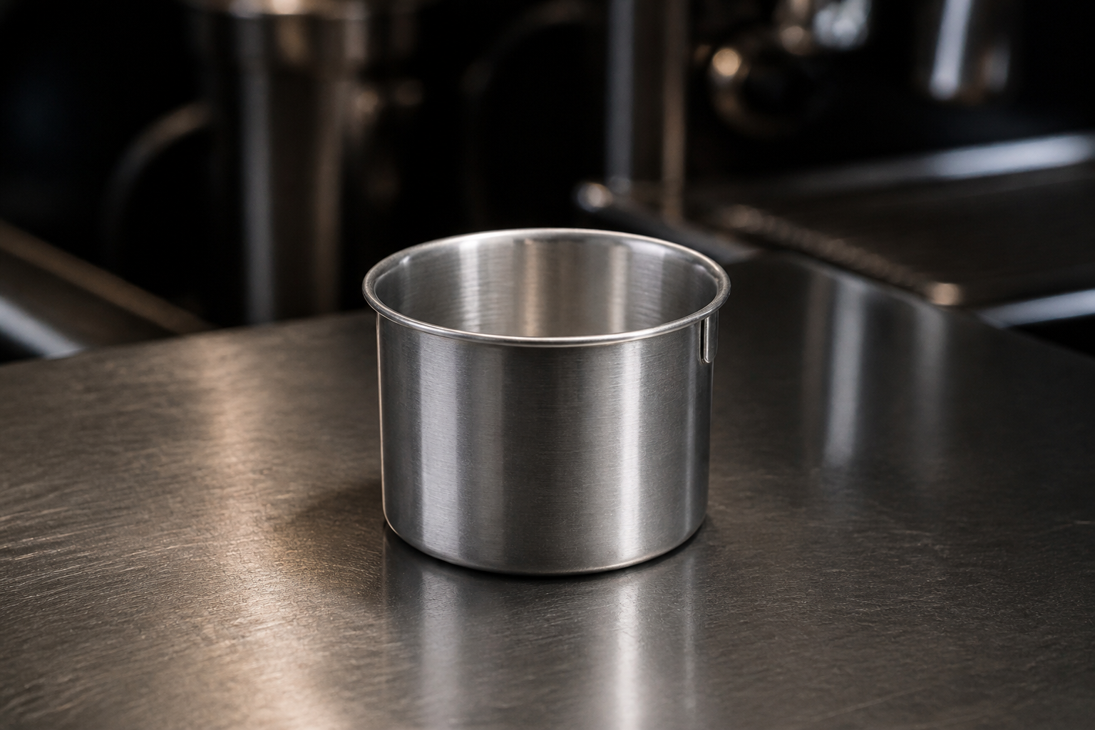 58 mm dosing cup on a steel bar