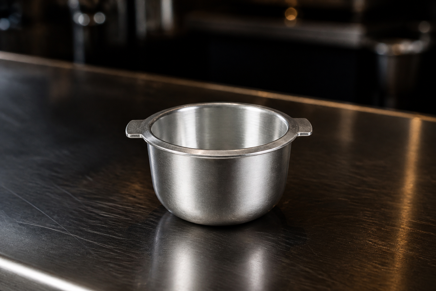 58 mm dosing cup on a steel bar